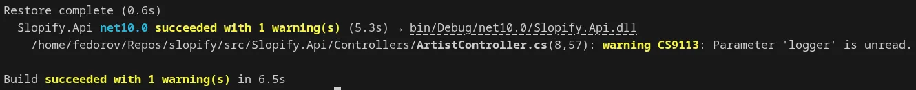 Console output with warnings